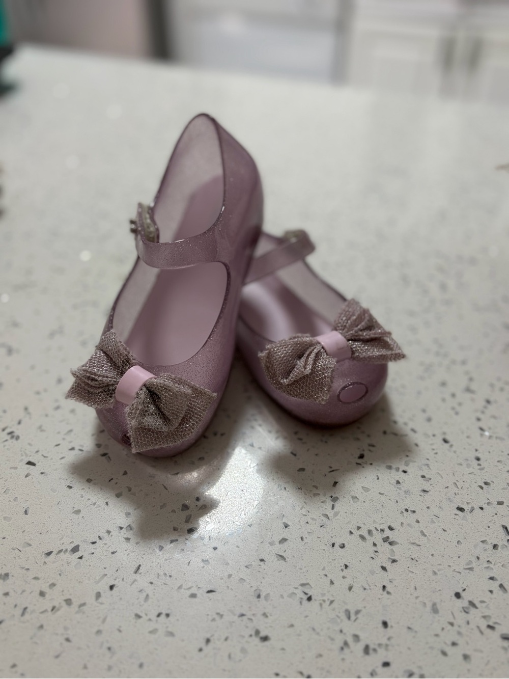 Mini Melissa Pink Glitter Mary Jane Shoes with Bow Detail